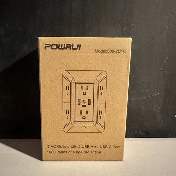 POWRUI 6-Outlet USB Wall Charger Surge Protector - White - Picture 3 of 4